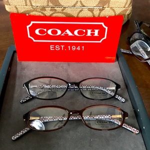 Coach Terra 2 for 1 Teen Glasses. Never owned. Blk and brown. Spring hinge